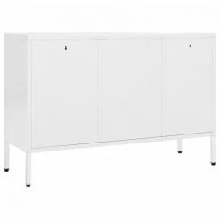 SUPERMARKET Buffet Blanc 105x35x70 Cm Acier Et Verre Trempé -Buffet et enfilade Soldes 63679071 5