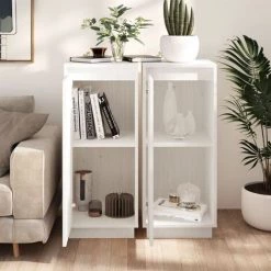 SUPERMARKET Buffets 2 Pcs Blanc 31,5x34x75 Cm Bois Massif De Pin SUHB-813353 -Buffet et enfilade Soldes 63679434 3