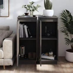 SUPERMARKET Buffets 2 Pcs Gris 31,5x34x75 Cm Bois Massif De Pin SUHB-813355 -Buffet et enfilade Soldes 63679544 3