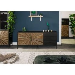 MASSIVMOEBEL24.DE SUN Sideboard #100 178x45x75 Mango / Sheesham Schwarz Lackie