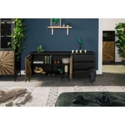 MASSIVMOEBEL24.DE SUN Sideboard #100 178x45x75 Mango / Sheesham Schwarz Lackie -Buffet et enfilade Soldes 63686625 3