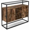 HELLOSHOP26 Buffet Meuble De Rangement Placard Dessus En Verre Trempé Compartiments Ouverts Pour Salon Couloir Cadre En Acier Stable Style Industriel Marron Rustique Et Noir - Transparent