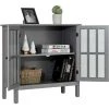 GIANTEX Meuble De Rangement En Bois, Buffet Moderne Sur Pieds Avec 2 Etagères & 2 Portes En Verre, Commode Armoire De Rangement Pour Cuisine, Salle à Manger, Salon, Entrée, 80,5 X 35,5 X 79 Cm (Gris)