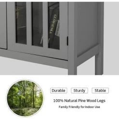 GIANTEX Meuble De Rangement En Bois, Buffet Moderne Sur Pieds Avec 2 Etagères & 2 Portes En Verre, Commode Armoire De Rangement Pour Cuisine, Salle à Manger, Salon, Entrée, 80,5 X 35,5 X 79 Cm (Gris) -Buffet et enfilade Soldes 63738156 3