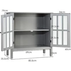 GIANTEX Meuble De Rangement En Bois, Buffet Moderne Sur Pieds Avec 2 Etagères & 2 Portes En Verre, Commode Armoire De Rangement Pour Cuisine, Salle à Manger, Salon, Entrée, 80,5 X 35,5 X 79 Cm (Gris) -Buffet et enfilade Soldes 63738156 4