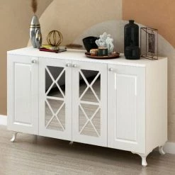 HOME MANIA Armoire Multifonctionnelle Espeya - Du Salon, De La Cuisine, Du Hall, De La Chambre - Blanc En Panneau D'agglomere Melamine, MDF, MFC, Pieds : PVC, 120 X 37 X 72 Cm -Buffet et enfilade Soldes 63856042 3