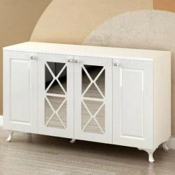 HOME MANIA Armoire Multifonctionnelle Espeya - Du Salon, De La Cuisine, Du Hall, De La Chambre - Blanc En Panneau D'agglomere Melamine, MDF, MFC, Pieds : PVC, 120 X 37 X 72 Cm -Buffet et enfilade Soldes 63856042 4