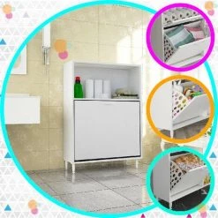 HOME MANIA Armoire Multifonctionnelle Kassel - Avec Porte, Etageres - De La Salle De Sejour, Cuisine, Entree, Buanderie, Garage - Blanc En Panneau D'agglomere 18 Mm, 75 X 31,5 X 100 Cm -Buffet et enfilade Soldes 63856120 3