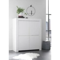 HOME MANIA Armoire Multifonctionnelle Firenze - 4 Portes, Etageres - Pour Hall, Chambre, Cuisine, Couloir - Blanc En Panneau De Particules De Melamine, 241 X 42 X 84 Cm