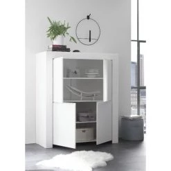 HOME MANIA Armoire Multifonctionnelle Firenze - 4 Portes, Etageres - Pour Hall, Chambre, Cuisine, Couloir - Blanc En Panneau De Particules De Melamine, 241 X 42 X 84 Cm -Buffet et enfilade Soldes 63856133 3