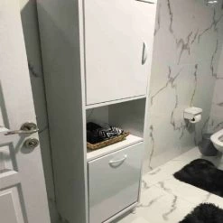 HOME MANIA Armoire Multifonctionnelle Colonia - Avec Porte, Etageres - De La Salle De Sejour, Cuisine, Entree, Buanderie, Garage - Blanc En Panneau D'agglomere 18 Mm, 44,6 X 30 X 165 Cm -Buffet et enfilade Soldes 63856258 4