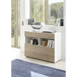 HOMEMANIA Armoire Multifonctionnelle Sorano - Porte, Tiroir, Etageres - Pour Hall, Chambre, Cuisine, Couloir - Blanc En Panneau De Particules De Melamine, 181 X 42 X 84 Cm