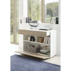 HOMEMANIA Armoire Multifonctionnelle Sorano - Porte, Tiroir, Etageres - Pour Hall, Chambre, Cuisine, Couloir - Blanc En Panneau De Particules De Melamine, 181 X 42 X 84 Cm -Buffet et enfilade Soldes 63856266 3