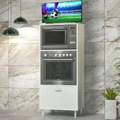 HOME MANIA Armoire Multifonctionnelle Lisbona - Avec Porte, Etageres - De La Salle De Sejour, Cuisine, Entree, Buanderie, Garage - Blanc En Panneau D'agglomere 18 Mm, 59,6 X 56 X 144 Cm -Buffet et enfilade Soldes 63856302 4