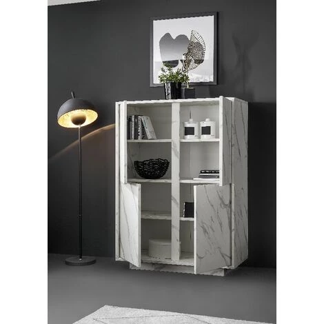 HOMEMANIA Armoire Multifonctionnelle Carrara - 4 Portes - Pour Le Hall D'entree, La Chambre A Coucher, La Cuisine, Le Couloir - Blanc En Panneau De Particules De Melamine, 110,1 X 42 X 186 Cm 3 HOMEMANIA Armoire Multifonctionnelle Carrara - 4 Portes - Pour Le Hall D'entree, La Chambre A Coucher, La Cuisine, Le Couloir - Blanc En Panneau De Particules De Melamine, 110,1 X 42 X 186 Cm – Image 3