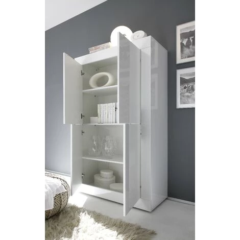 HOMEMANIA Armoire Multifonctionnelle Basic - 4 Portes - Pour Hall, Chambre A Coucher, Cuisine, Entree - Blanc En Panneau De Particules De Melamine, 102 X 43 X 162 Cm 3 HOMEMANIA Armoire Multifonctionnelle Basic - 4 Portes - Pour Hall, Chambre A Coucher, Cuisine, Entree - Blanc En Panneau De Particules De Melamine, 102 X 43 X 162 Cm – Image 3