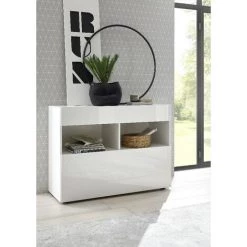 HOMEMANIA Armoire Multifonctionnelle Sorano - Porte, Tiroir, Etageres - Pour Hall, Chambre, Cuisine, Couloir - Blanc En Panneau De Particules De Melamine, 181 X 42 X 84 Cm