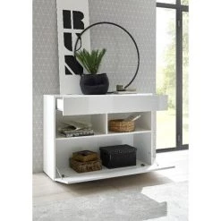 HOMEMANIA Armoire Multifonctionnelle Sorano - Porte, Tiroir, Etageres - Pour Hall, Chambre, Cuisine, Couloir - Blanc En Panneau De Particules De Melamine, 181 X 42 X 84 Cm -Buffet et enfilade Soldes 63856539 3