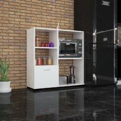 HOME MANIA Armoire Multifonctionnelle Cordova - Avec Porte, Etageres - De La Salle De Sejour, Cuisine, Entree, Buanderie, Garage - Blanc En Panneau D'agglomere 18 Mm, 90 X 33 X 78,6 Cm -Buffet et enfilade Soldes 63856701 3