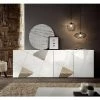 HOMEMANIA Armoire Multifonctionnelle Vittoria - 4 Portes, Etageres, Miroirs - Pour Hall, Chambre, Cuisine, Couloir - Blanc, Bois En Panneau D'agglomere Melamine, Miroir, 258 X 42 X 165 Cm