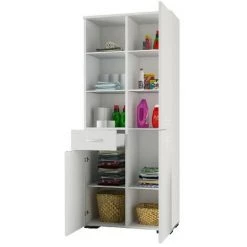 HOMEMANIA Armoire Multifonctionnelle Herne - Avec Porte, Etageres - De La Salle De Sejour, Cuisine, Entree, Buanderie, Garage - Blanc En Panneau D'agglomere 18 Mm, 55 X 32 X 165 Cm -Buffet et enfilade Soldes 63856756 5