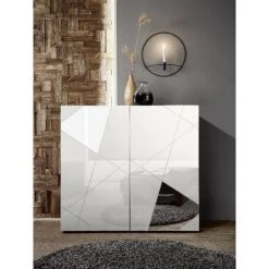 HOMEMANIA Armoire Multifonctionnelle Vittoria - 2 Portes, Etageres, Miroirs - Pour Hall, Chambre, Cuisine, Couloir - Blanc, Gris En Panneau D'agglomere Melamine, Miroir, 258 X 42 X 165 Cm