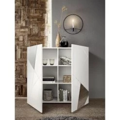 HOMEMANIA Armoire Multifonctionnelle Vittoria - 2 Portes, Etageres, Miroirs - Pour Hall, Chambre, Cuisine, Couloir - Blanc, Gris En Panneau D'agglomere Melamine, Miroir, 258 X 42 X 165 Cm -Buffet et enfilade Soldes 63858385 3