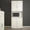 HOMEMANIA Armoire Multifonctionnelle Braga - Avec Porte, Etageres - De La Salle De Sejour, Cuisine, Entree, Buanderie, Garage - Blanc En Panneau D'agglomere 18 Mm, 59 X 32 X 137 Cm