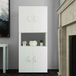 HOMEMANIA Armoire Multifonctionnelle Braga - Avec Porte, Etageres - De La Salle De Sejour, Cuisine, Entree, Buanderie, Garage - Blanc En Panneau D'agglomere 18 Mm, 59 X 32 X 137 Cm 9 HOMEMANIA Armoire Multifonctionnelle Braga - Avec Porte, Etageres - De La Salle De Sejour, Cuisine, Entree, Buanderie, Garage - Blanc En Panneau D'agglomere 18 Mm, 59 X 32 X 137 Cm -Buffet et enfilade Soldes 63858436 5