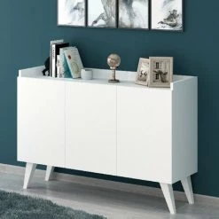 HOMEMANIA Armoire Multifonctionnelle Ariane - Salon, Cuisine, Couloir, Chambre A Coucher - Blanc En Panneau De Particules Melaminees, MFC, 120 X 37 X 82 Cm