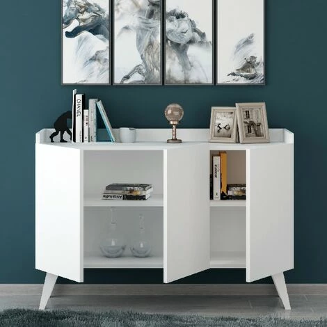 HOMEMANIA Armoire Multifonctionnelle Ariane - Salon, Cuisine, Couloir, Chambre A Coucher - Blanc En Panneau De Particules Melaminees, MFC, 120 X 37 X 82 Cm 4 HOMEMANIA Armoire Multifonctionnelle Ariane - Salon, Cuisine, Couloir, Chambre A Coucher - Blanc En Panneau De Particules Melaminees, MFC, 120 X 37 X 82 Cm – Image 4