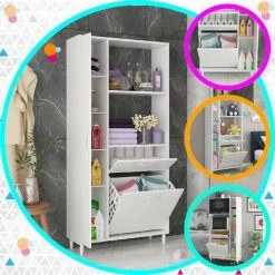 HOME MANIA Armoire Multifonctionnelle Loures - Avec Porte, Etageres - De La Salle De Sejour, Cuisine, Entree, Buanderie, Garage - Blanc En Panneau D'agglomere 18 Mm, 90 X 31,5 X 182,8 Cm 7 HOME MANIA Armoire Multifonctionnelle Loures - Avec Porte, Etageres - De La Salle De Sejour, Cuisine, Entree, Buanderie, Garage - Blanc En Panneau D'agglomere 18 Mm, 90 X 31,5 X 182,8 Cm -Buffet et enfilade Soldes 63858456 3