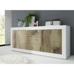 HOMEMANIA Armoire Multifonctionnelle Basic - 2 Portes, 3 Tiroirs - Pour Le Hall, La Chambre, La Cuisine, L'entree - Blanc En Panneau De Particules De Melamine, 180 X 43 X 79 Cm
