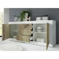 HOMEMANIA Armoire Multifonctionnelle Basic - 2 Portes, 3 Tiroirs - Pour Le Hall, La Chambre, La Cuisine, L'entree - Blanc En Panneau De Particules De Melamine, 180 X 43 X 79 Cm -Buffet et enfilade Soldes 63858520 3