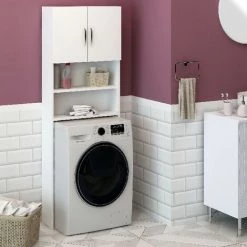 HOMEMANIA Armoire Multifonctionnelle Lange - Pour Salon, Cuisine, Hall, Chambre - Blanc En Panneau D'agglomere Melamine, MFC, Poignee : Chrome, 64 X 20 X 180 Cm