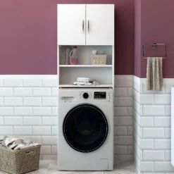 HOMEMANIA Armoire Multifonctionnelle Lange - Pour Salon, Cuisine, Hall, Chambre - Blanc En Panneau D'agglomere Melamine, MFC, Poignee : Chrome, 64 X 20 X 180 Cm -Buffet et enfilade Soldes 63858567 3