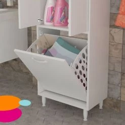 HOME MANIA Armoire Multifonctionnelle Porto - Avec Porte, Etageres - De La Salle De Sejour, Cuisine, Entree, Buanderie, Garage - Blanc En Panneau D'agglomere 18 Mm, 50 X 31,5 X 140 Cm -Buffet et enfilade Soldes 63858596 5