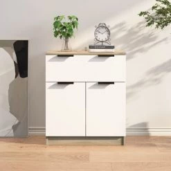 Buffet 60x30x70 Cm Bois D'Ingénierie Blanc Et Chêne Sonoma VidaXL