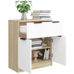 Buffet 60x30x70 Cm Bois D'Ingénierie Blanc Et Chêne Sonoma VidaXL -Buffet et enfilade Soldes 63954350 4