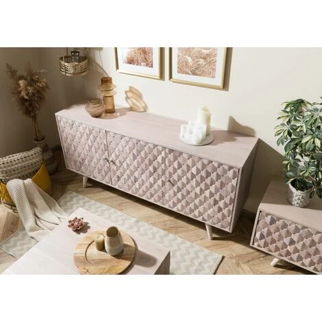 MASSIVMOEBEL24.DE MOSAYK Sideboard #210 160x42x75 Akazie Weiß Lackiert - Blanc 2 MASSIVMOEBEL24.DE MOSAYK Sideboard #210 160x42x75 Akazie Weiß Lackiert - Blanc – Image 2