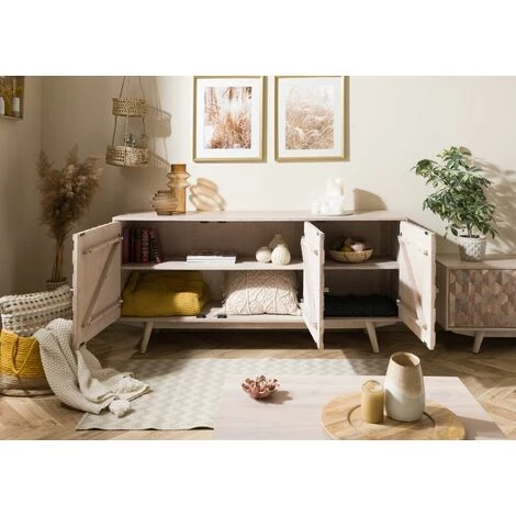 MASSIVMOEBEL24.DE MOSAYK Sideboard #210 160x42x75 Akazie Weiß Lackiert - Blanc 3 MASSIVMOEBEL24.DE MOSAYK Sideboard #210 160x42x75 Akazie Weiß Lackiert - Blanc – Image 3