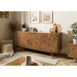 MASSIVMOEBEL24.DE MOSAYK Sideboard #110 160x42x75 Akazie Natur Lackiert