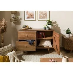 MASSIVMOEBEL24.DE MOSAYK Sideboard #112 115x42x75 Akazie Natur Lackiert -Buffet et enfilade Soldes 64044537 3