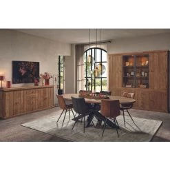 HELLIN Buffet Vaisselier En Bois Recyclé 4 Portes 8 Tiroirs éclairage LED - LINAS - Bois Clair -Buffet et enfilade Soldes 64088641 2