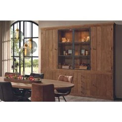 HELLIN Buffet Vaisselier En Bois Recyclé 4 Portes 8 Tiroirs éclairage LED - LINAS - Bois Clair -Buffet et enfilade Soldes 64088641 3