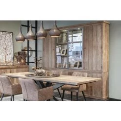 HELLIN Buffet Vaisselier En Bois Recyclé 4 Portes 8 Tiroirs éclairage LED - LINAS - Bois Clair -Buffet et enfilade Soldes 64088641 4