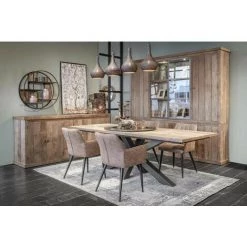 HELLIN Buffet Vaisselier En Bois Recyclé 4 Portes 8 Tiroirs éclairage LED - LINAS - Bois Clair -Buffet et enfilade Soldes 64088641 5