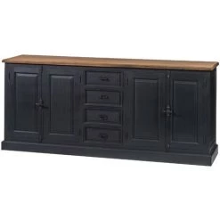 HELLIN Buffet Bas En Bois Noir 4 Portes 4 Tiroirs - DALILA - Noir
