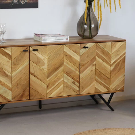 DIMEHOUSE Hunter Buffet Industriel Bois Acacia 160x40x76cm - Marron, Noir 2 DIMEHOUSE Hunter Buffet Industriel Bois Acacia 160x40x76cm - Marron, Noir – Image 2