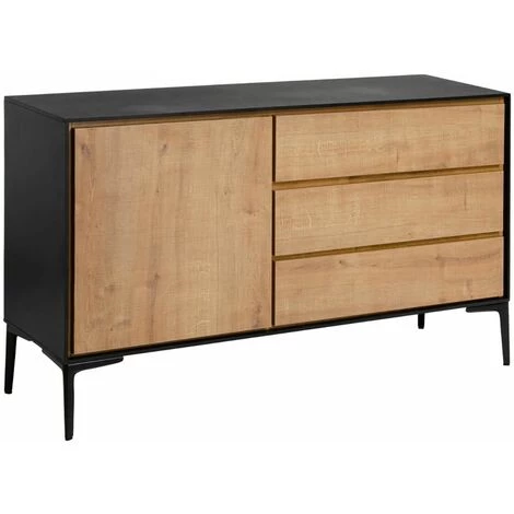 ALTOBUY KEVIN - Buffet 1 Porte 3 Tiroirs Aspect Bois Noir Et Naturel - Marron Foncé 1 ALTOBUY KEVIN - Buffet 1 Porte 3 Tiroirs Aspect Bois Noir Et Naturel - Marron Foncé